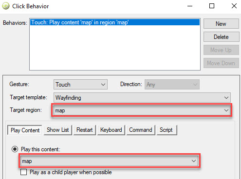 target region and content for interacting